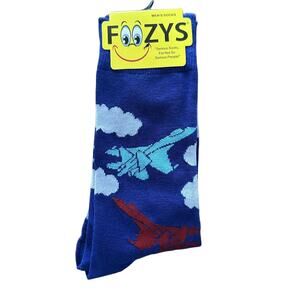 NWT Foozys Blue Novelty Crew Length Fighter Jet Socks Mens One Size